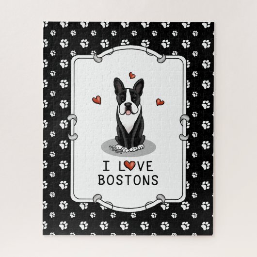 I Love Bostons - Boston Terriers (zwart-wit) Legpuzzel (Verticaal)