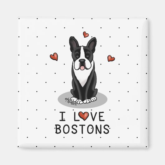 I Love Bostons Boston Terriers (zwart-wit) Magneet (Voorkant)