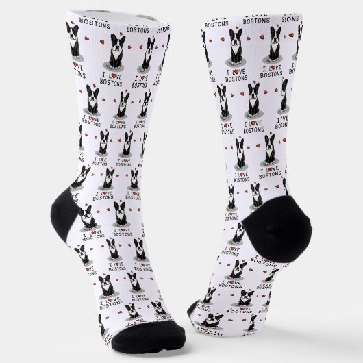 I Love Bostons - Boston Terriers (zwart-wit) Sokken (Gebogen)