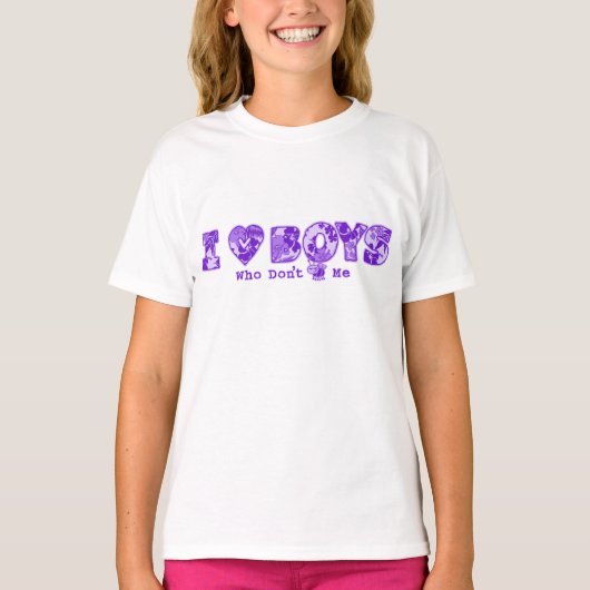 I Love Boys Bug en Hawaiian Print Cartoon Paarse T-shirt (Voorkant)