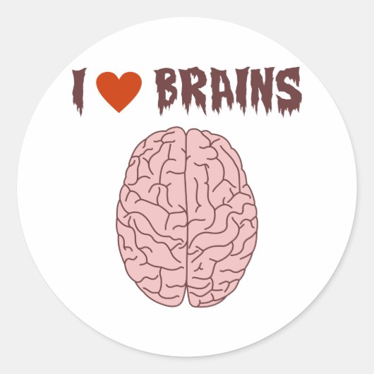 I Love Brains Ronde Sticker (Voorkant)