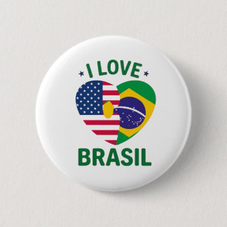 I Love Brasil USA Flag Heart Ronde Button 5,7 Cm