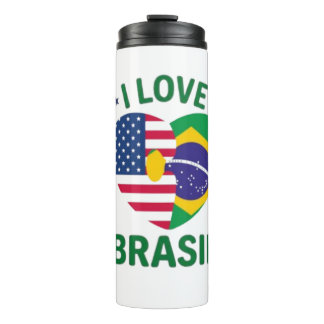 I Love Brasil USA Flag Heart Thermosbeker