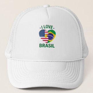 I Love Brasil USA Flag Heart Trucker Pet