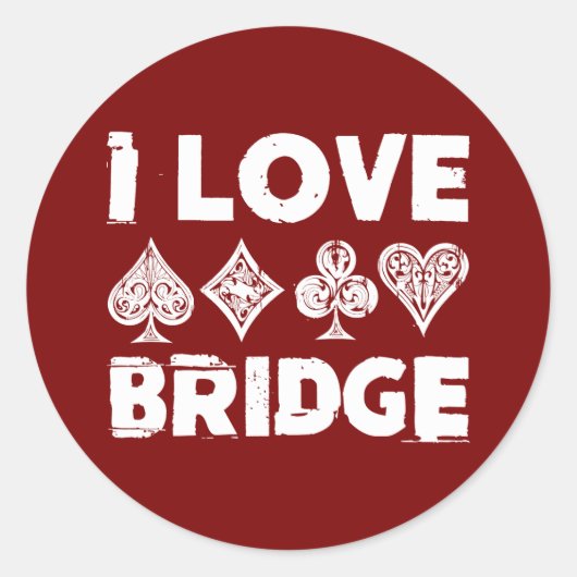 I Love Bridge Card Game Player Ronde Sticker (Voorkant)