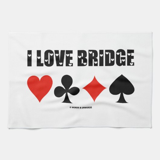 I Love Bridge Card Suits Bridge Attitude Theedoek (Horizontaal)