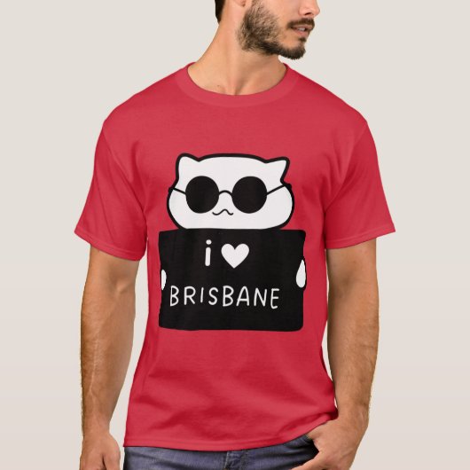 I LOVE BRISBANE Cute Cat Illustration Handwrittens T-shirt (Voorkant)