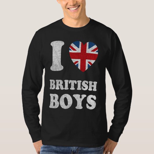 I Love British Boys UK Union Jack Heart Flag T-shirt (Voorkant)