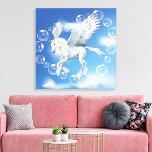 I Love Bubbles Unicorn Pegasus Canvas Afdruk (Insitu (Woonkamer))