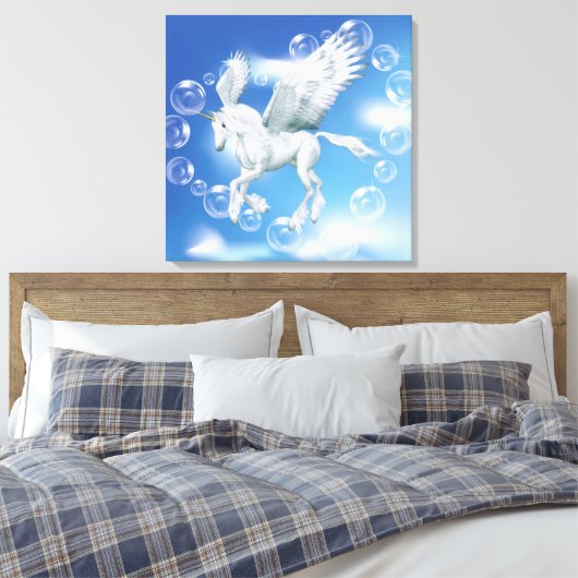 I Love Bubbles Unicorn Pegasus Canvas Afdruk (Insitu (Slaapkamer))