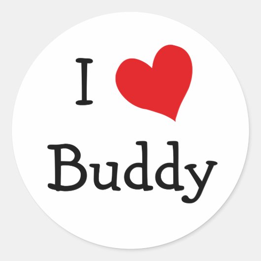 I Love Buddy Ronde Sticker (Voorkant)