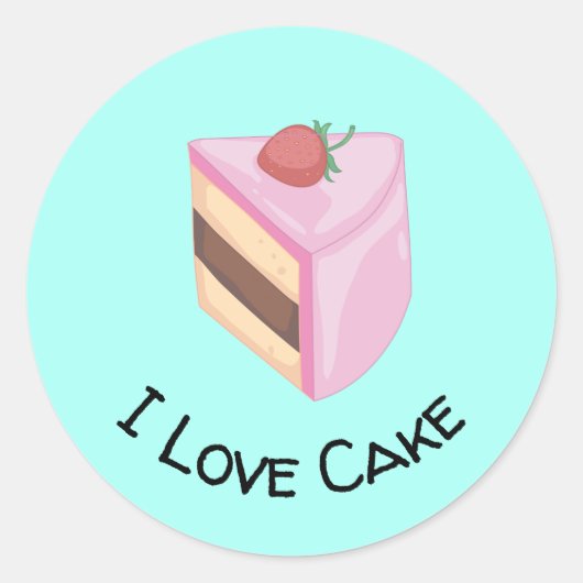 I Love Cake with Yummy Cake Slice Ronde Sticker (Voorkant)