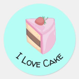 I Love Cake with Yummy Cake Slice Ronde Sticker