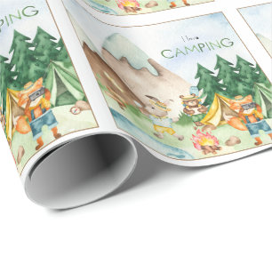 I Love Camping Woodland Animal Kinder Waterverf Cadeaupapier