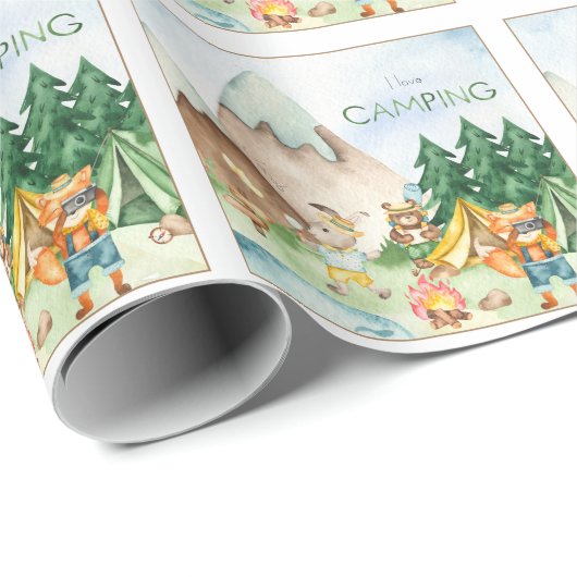 I Love Camping Woodland Animal Kinder Waterverf Cadeaupapier (Rol Hoek)