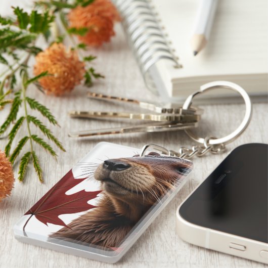 I Love Canada - Canadese bever met blad Sleutelhanger (Voorkant Rechts)
