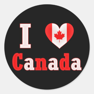 I Love Canada Maple Leaf Heart Ronde Sticker