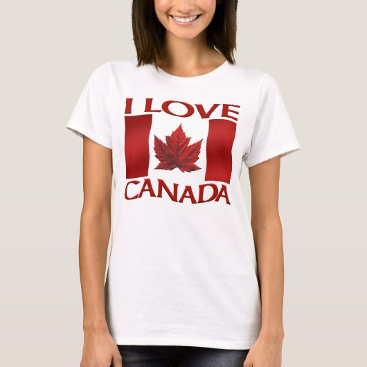 I Love Canada T-shirt Dames Shirt Vlag (Voorkant)