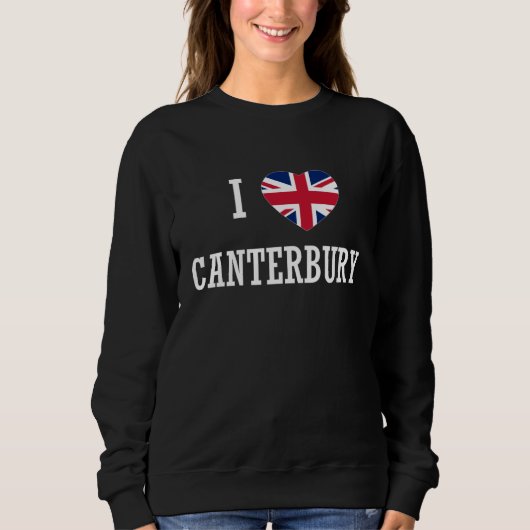 I Love Canterbury England Union Jack Flag Heart En Trui (Voorkant)