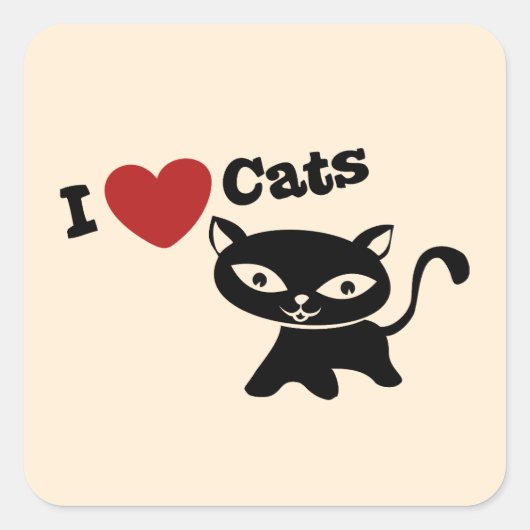 I Love Cat Vierkante Sticker (Voorkant)
