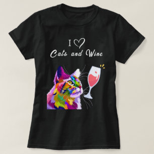 I Love Cats and Wine Modern Pop Art Kleurrijk T-shirt