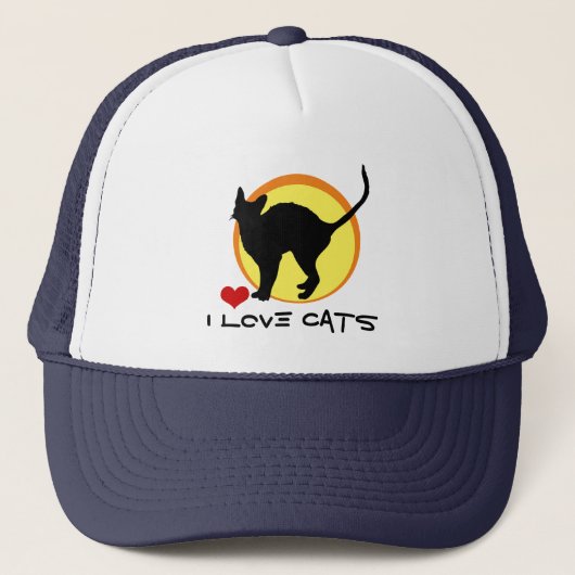 I Love Cats & Black Cat, red hart/silhouette Trucker Pet (Voorkant)