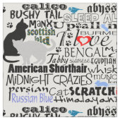 I Love Cats Black & White Newsprint Typography Stof (Close Up)