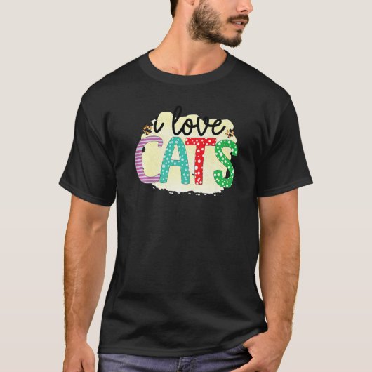 I Love Cats Graphic Patchwork Cat T-shirt (Voorkant)