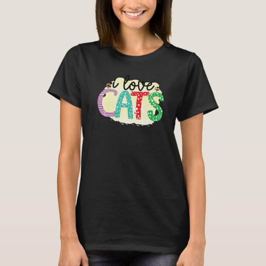 I Love Cats Graphic Patchwork Cat T-shirt (Voorkant)
