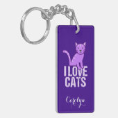 I Love Cats Paars Custom Sleutelhanger (Voorkant Links)