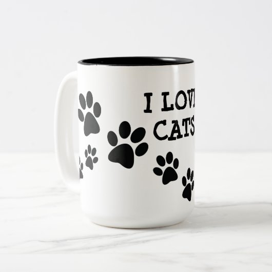 I Love Cats Pawprints Design Coffee Mok (Voorkant links)