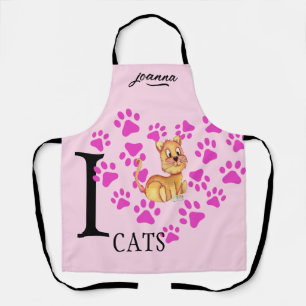I Love Cats Schort - Pink Heart Paws Design