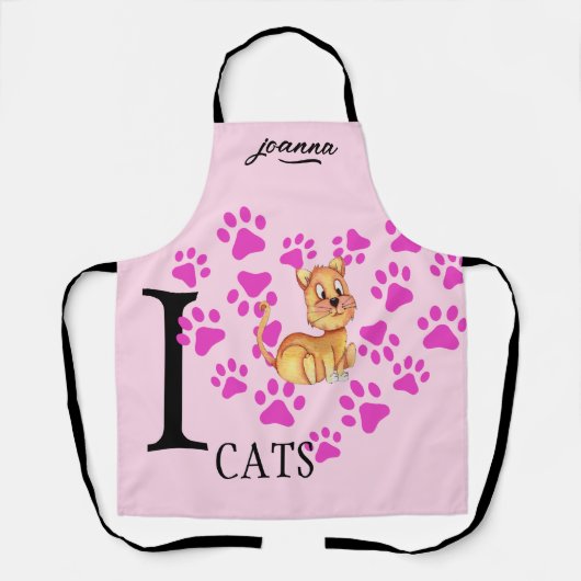 I Love Cats Schort - Pink Heart Paws Design (Voorkant)