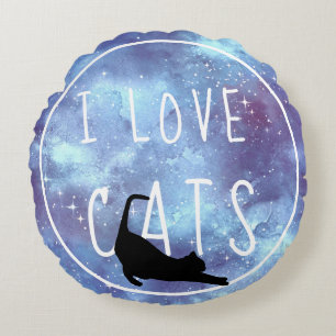I Love Cats - Waterverf Galaxy Inspirerend Rond Kussen