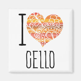 I Love Cello Oranje Mandala Heart Magneet