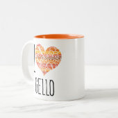 I Love Cello Oranje Mandala Heart Tweekleurige Koffiemok (Voorkant links)