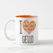 I Love Cello Oranje Mandala Heart Tweekleurige Koffiemok (Links)
