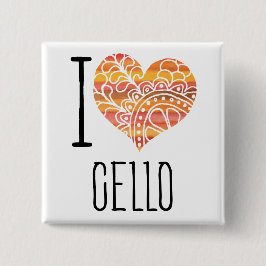 I Love Cello Oranje Mandala Heart Vierkante Button 5,1 Cm