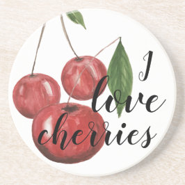 I Love Cherries Waterverf Hand-schilders Zandsteen Onderzetter