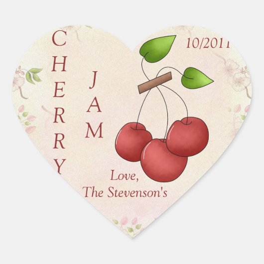 I Love Cherry Jam Jar Label (Aanpassen) (Voorkant)