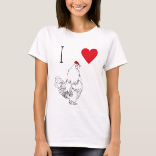I Love Chickens Red Heart & Cute Cockerling Draak T-shirt