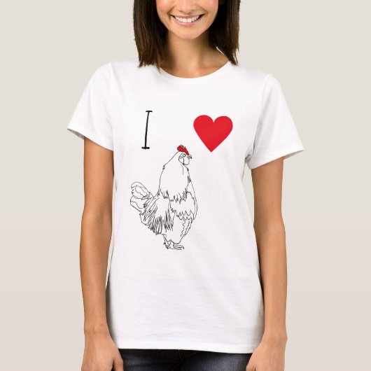 I Love Chickens Red Heart & Cute Cockerling Draak T-shirt (Voorkant)