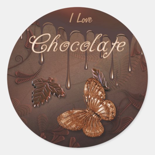I Love Chocolate Ronde Sticker (Voorkant)