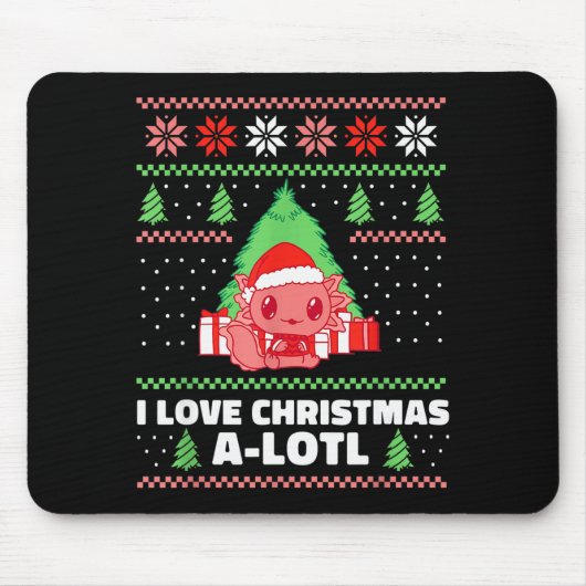 I Love Christmas A-lotl Axolotl In Santa Hat Ugly Muismat (Voorkant)