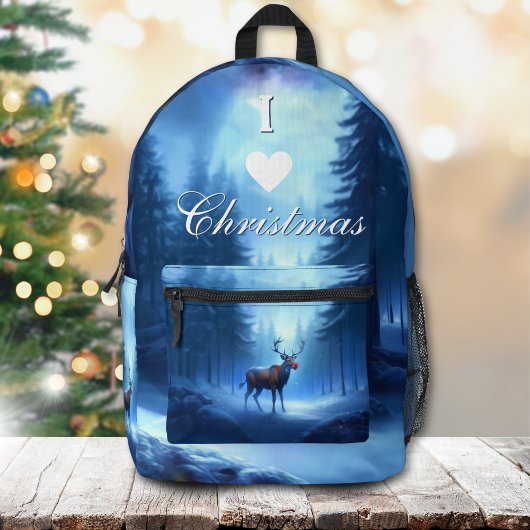 I Love Christmas Backpack Blue Winter Reindeer Bedrukte Rugzak
