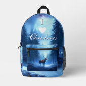 I Love Christmas Backpack Blue Winter Reindeer Bedrukte Rugzak (Voorkant)