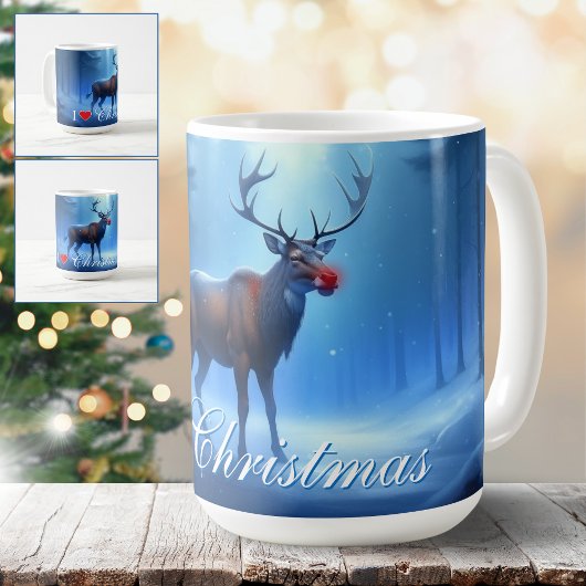 I Love Christmas Blue Winter Reindeer Koffiemok