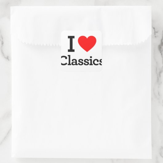 I Love Classics Vierkante Sticker (Tas)