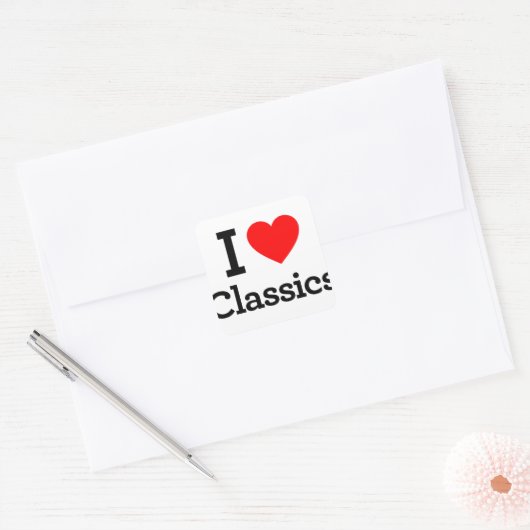 I Love Classics Vierkante Sticker (Envelop)