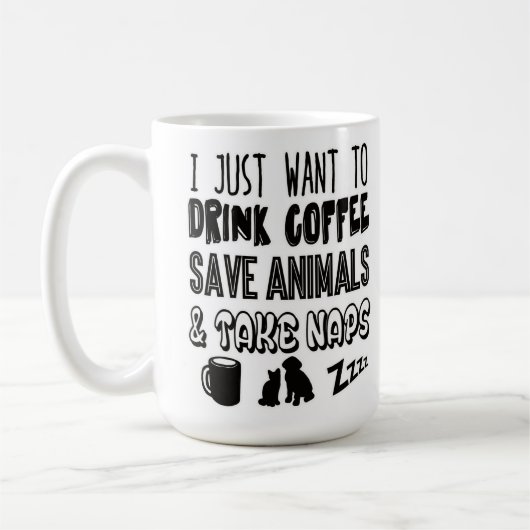 I Love Coffee Animals and Naps Typografie Koffiemok (Links)
